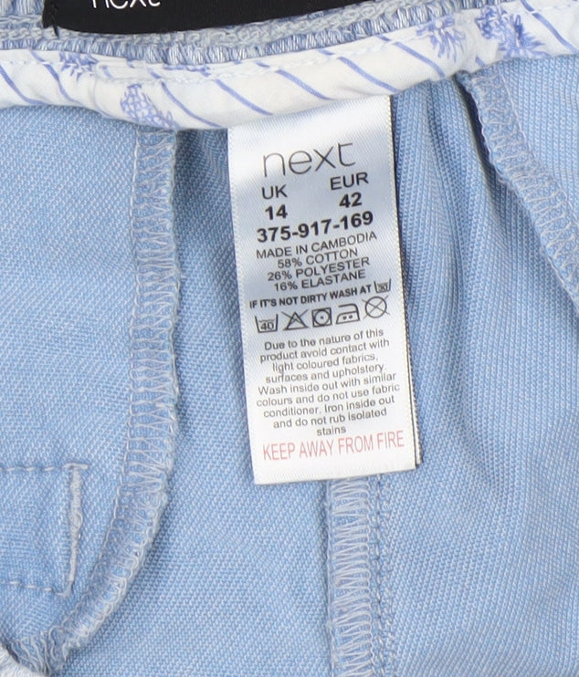 Next Women Blue Cotton Blend Drawstring Casual Shorts Size 14