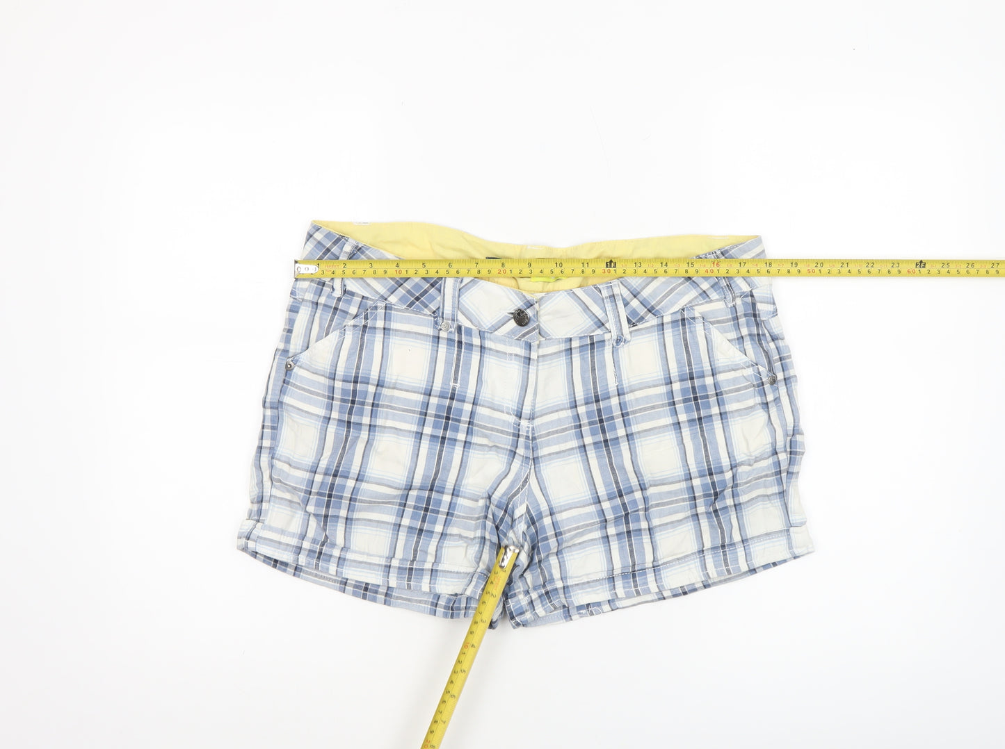 Next Women’s Blue Checked Cotton Chino Shorts Size 14