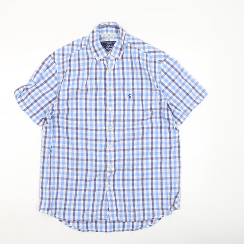 Joules Men's Blue Check Short Sleeve Classic Fit Button-Up Shirt Size M