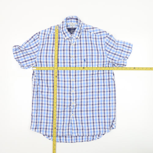 Joules Men's Blue Check Short Sleeve Classic Fit Button-Up Shirt Size M