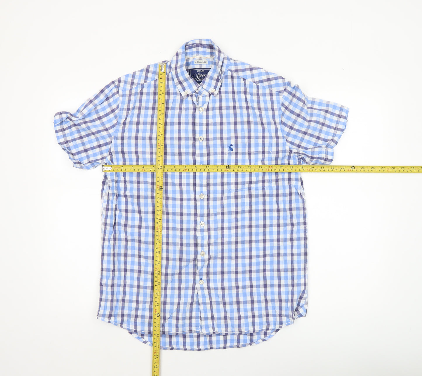 Joules Men's Blue Check Short Sleeve Classic Fit Button-Up Shirt Size M