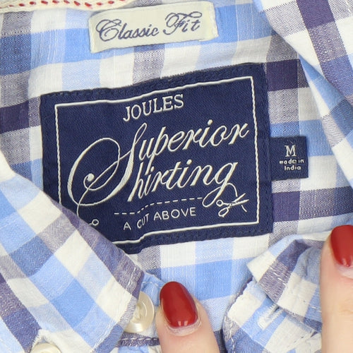 Joules Men's Blue Check Short Sleeve Classic Fit Button-Up Shirt Size M