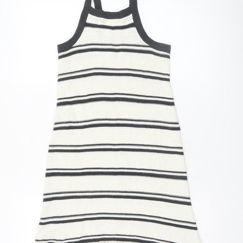 H&M Girls White Striped Cotton Knit Tank Dress 9-10 Years