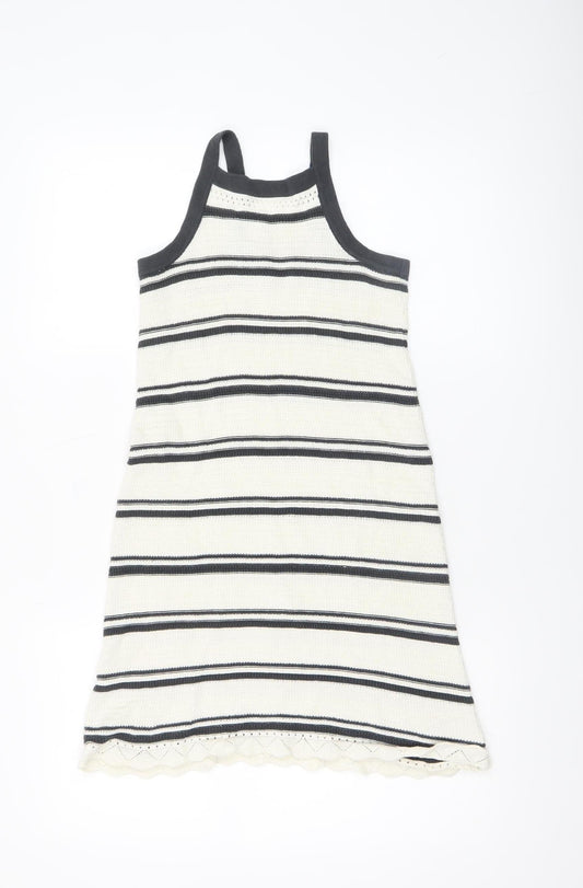 H&M Girls White Striped Cotton Knit Tank Dress 9-10 Years