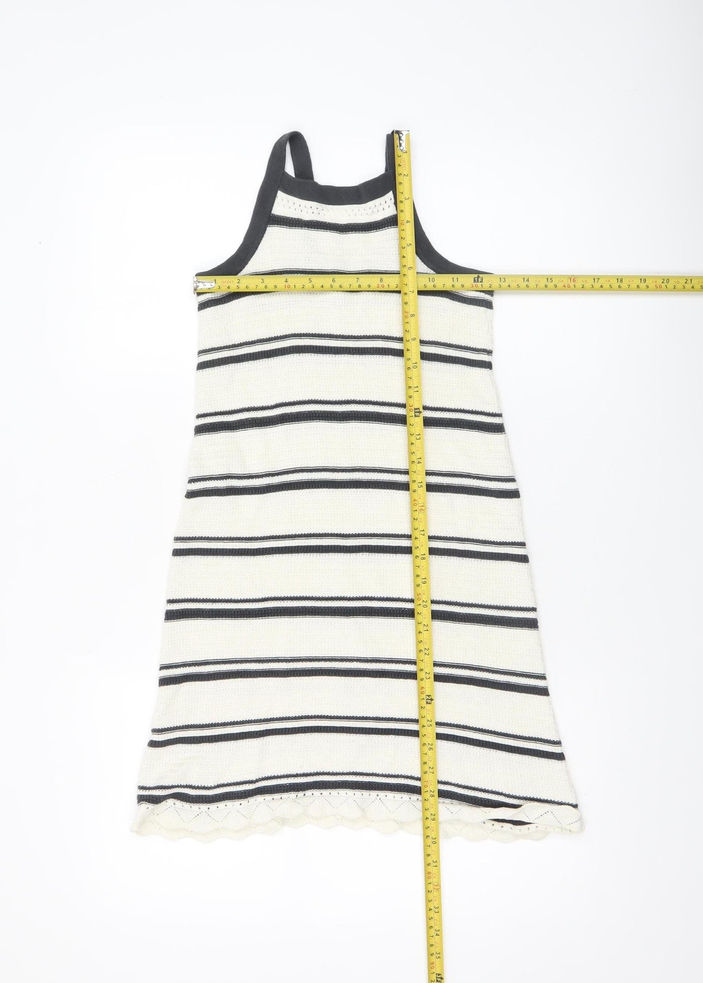 H&M Girls White Striped Cotton Knit Tank Dress 9-10 Years