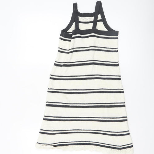 H&M Girls White Striped Cotton Knit Tank Dress 9-10 Years