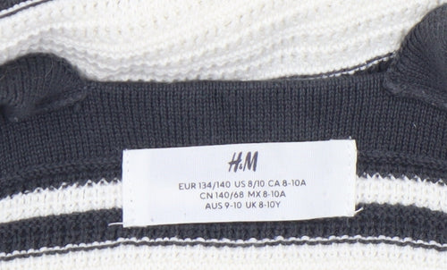 H&M Girls White Striped Cotton Knit Tank Dress 9-10 Years