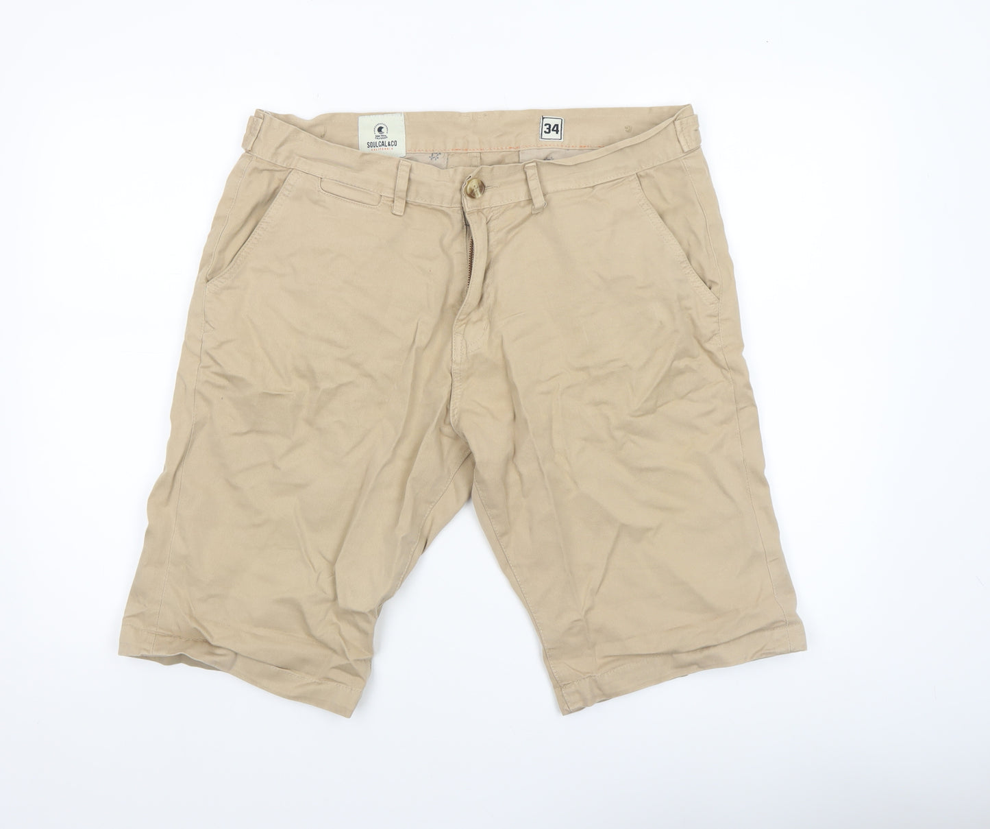 SoulCal&Co Mens Beige Chino Shorts Size L 34in Casual Cotton