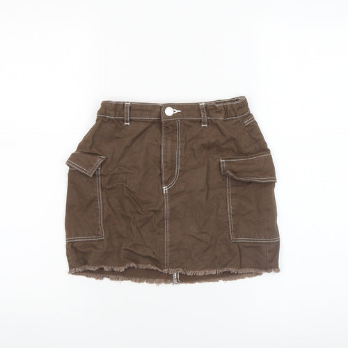 H&M Girls Brown Cargo Mini Skirt 11 Years 100% Cotton Utility Style