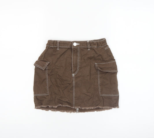 H&M Girls Brown Cargo Mini Skirt 11 Years 100% Cotton Utility Style