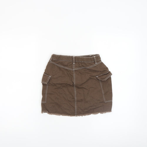 H&M Girls Brown Cargo Mini Skirt 11 Years 100% Cotton Utility Style