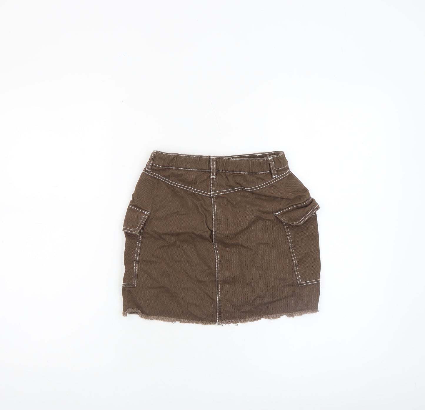 H&M Girls Brown Cargo Mini Skirt 11 Years 100% Cotton Utility Style
