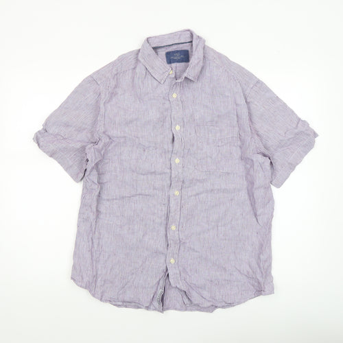 Marks and Spencer Men's Purple Linen Short Sleeve Button-Up Shirt M