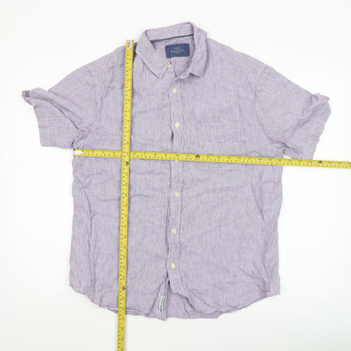 Marks and Spencer Men's Purple Linen Short Sleeve Button-Up Shirt M