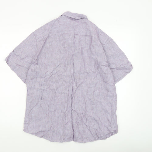 Marks and Spencer Men's Purple Linen Short Sleeve Button-Up Shirt M