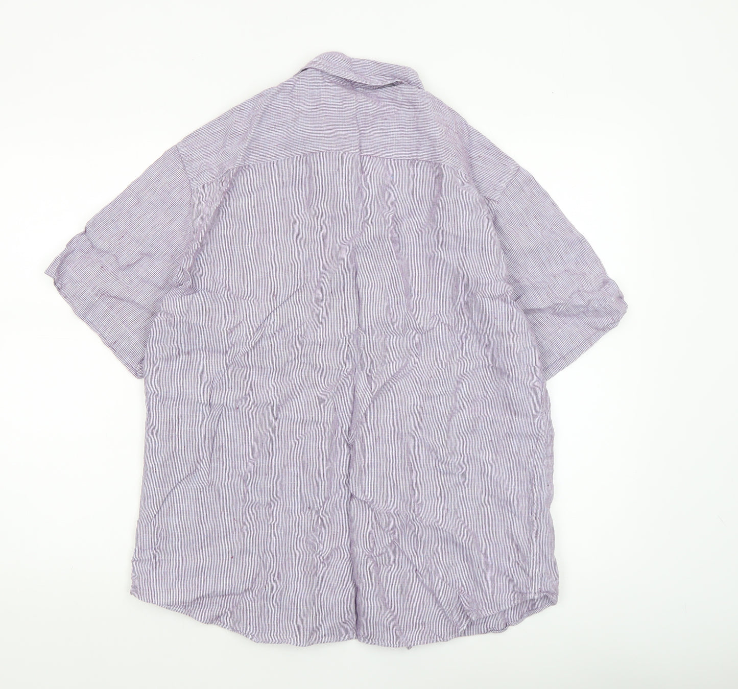 Marks and Spencer Men's Purple Linen Short Sleeve Button-Up Shirt M