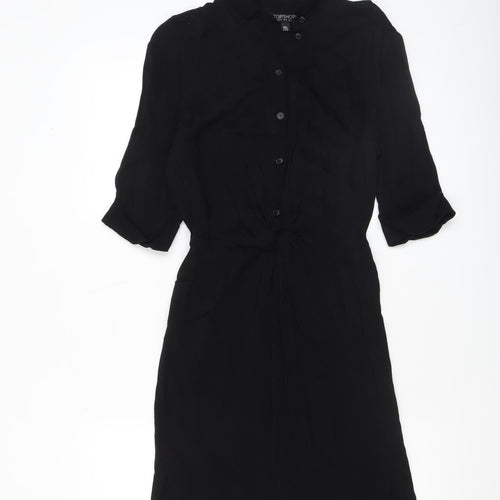 Topshop Women's Black Shirt Dress Size 6 Collared Button 3/4 Sleeve