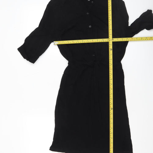 Topshop Women's Black Shirt Dress Size 6 Collared Button 3/4 Sleeve