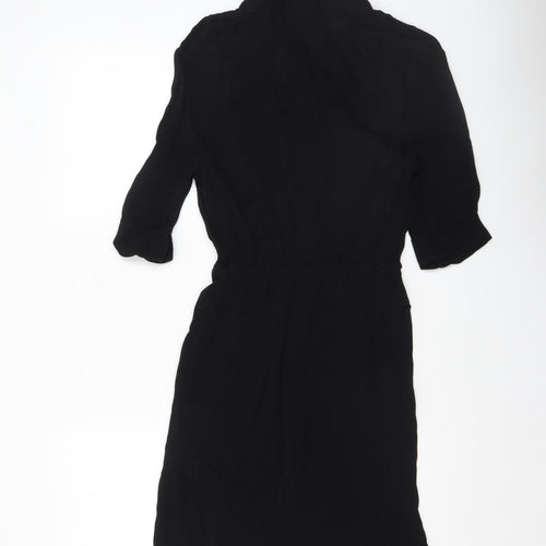 Topshop Women's Black Shirt Dress Size 6 Collared Button 3/4 Sleeve