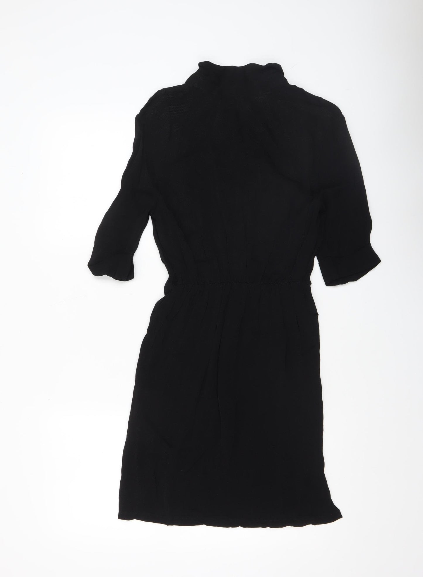 Topshop Women's Black Shirt Dress Size 6 Collared Button 3/4 Sleeve