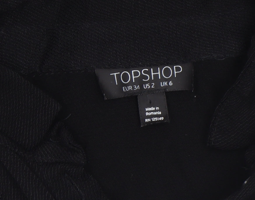 Topshop Women's Black Shirt Dress Size 6 Collared Button 3/4 Sleeve