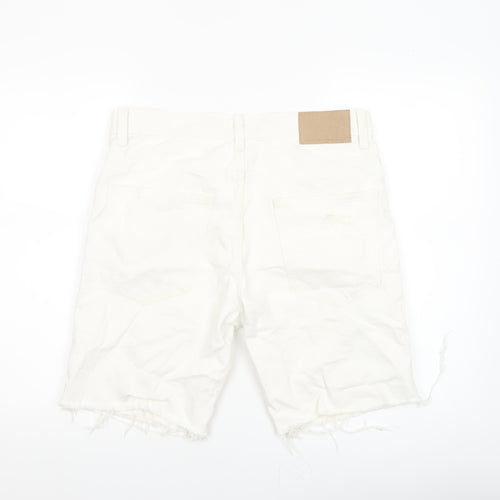 Bershka Men's White Distressed Denim Shorts Size M 31in Casual Summer