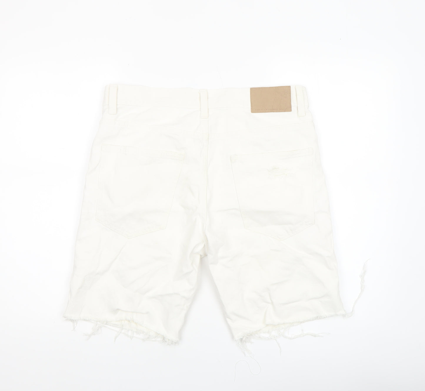 Bershka Men's White Distressed Denim Shorts Size M 31in Casual Summer