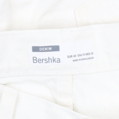 Bershka Men's White Distressed Denim Shorts Size M 31in Casual Summer