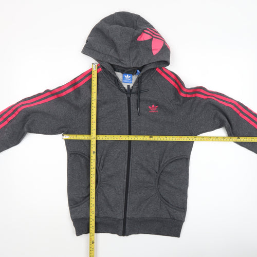 Adidas Womens Grey Full Zip Hoodie XS - Pink Stripes Athletic Fit