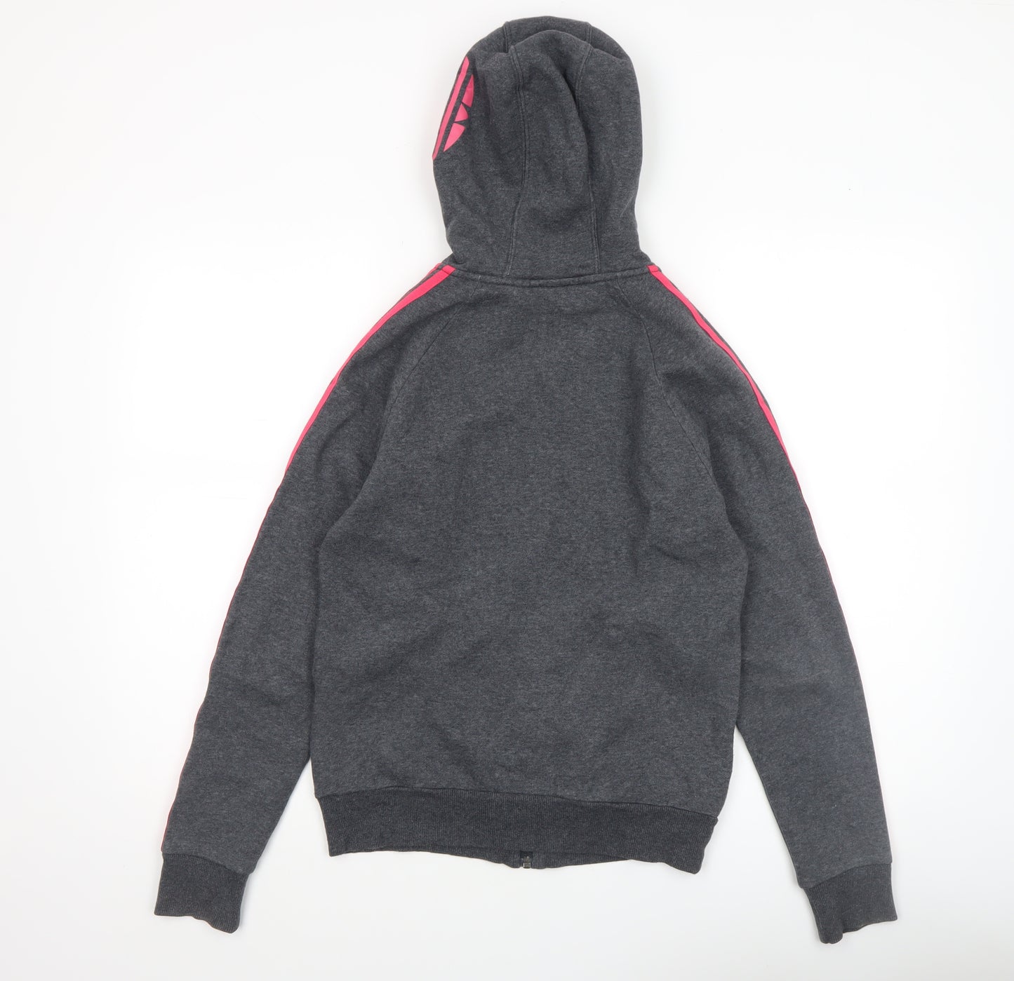 Adidas Womens Grey Full Zip Hoodie XS - Pink Stripes Athletic Fit