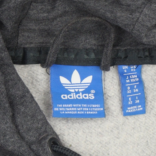 Adidas Womens Grey Full Zip Hoodie XS - Pink Stripes Athletic Fit