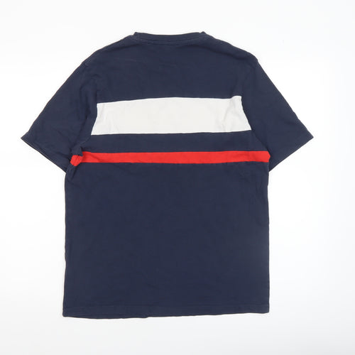 Pull&Bear Men's Navy Colourblock Crew Neck Cotton T-Shirt Size S