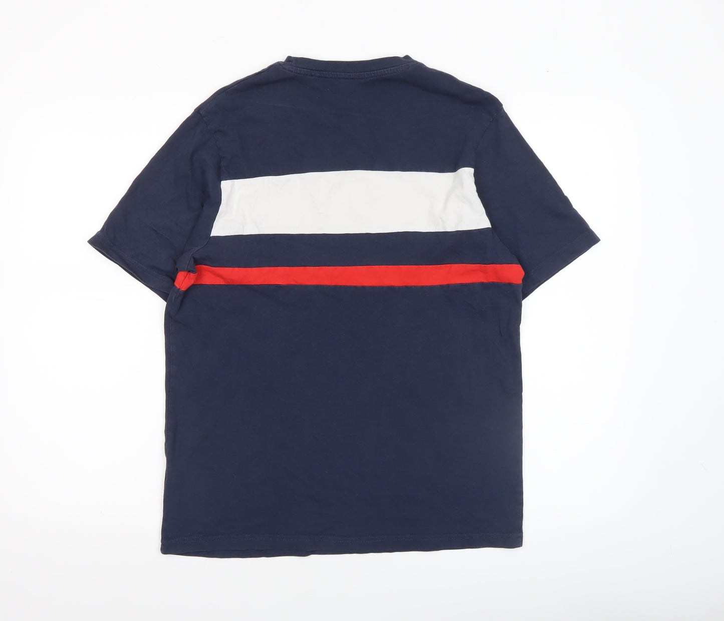 Pull&Bear Men's Navy Colourblock Crew Neck Cotton T-Shirt Size S