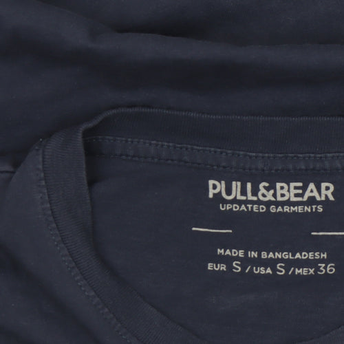 Pull&Bear Men's Navy Colourblock Crew Neck Cotton T-Shirt Size S