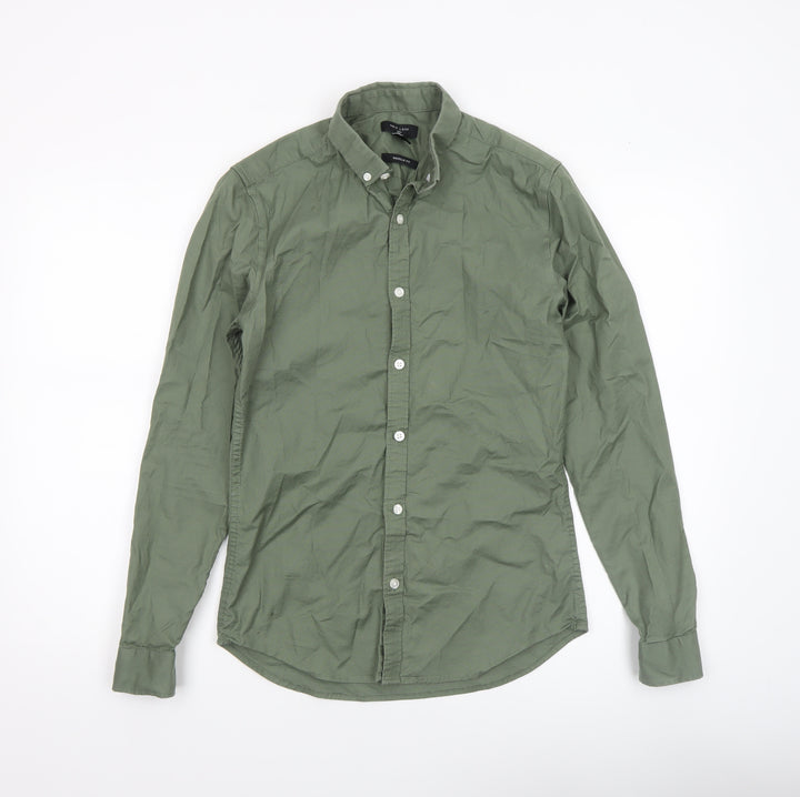 New Look Men Green Muscle Fit Button-Down Shirt Size S
