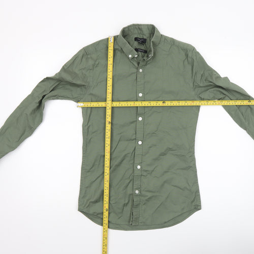 New Look Men Green Muscle Fit Button-Down Shirt Size S
