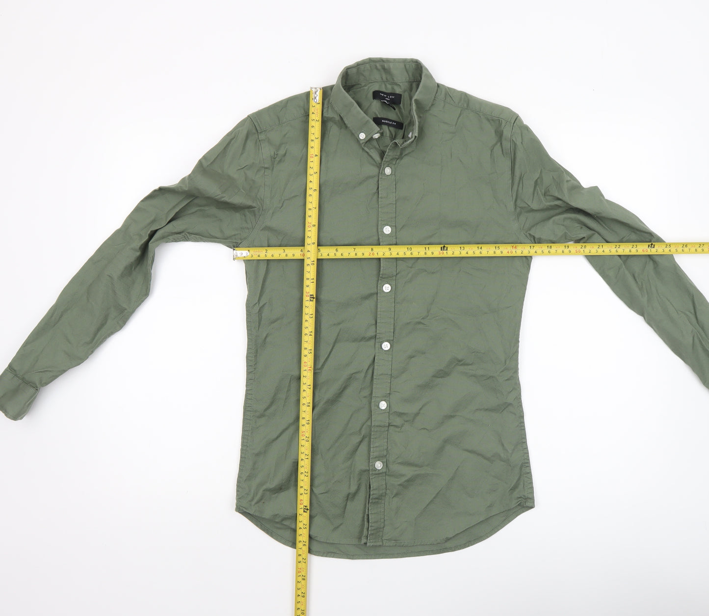 New Look Men Green Muscle Fit Button-Down Shirt Size S