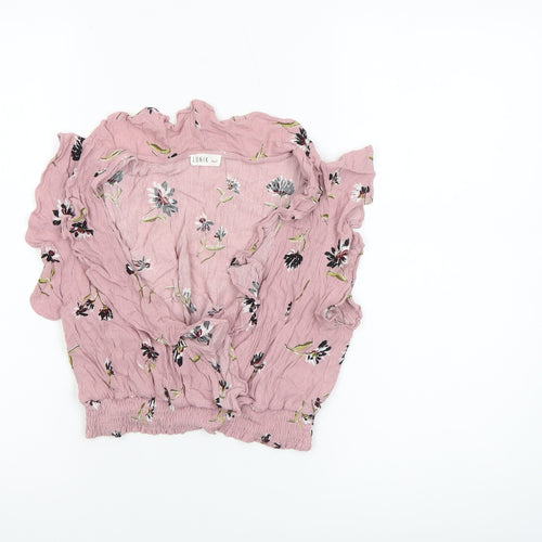 Lunik Women’s Pink Floral Ruffle Cropped Blouse Size S