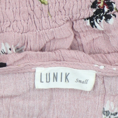 Lunik Women’s Pink Floral Ruffle Cropped Blouse Size S