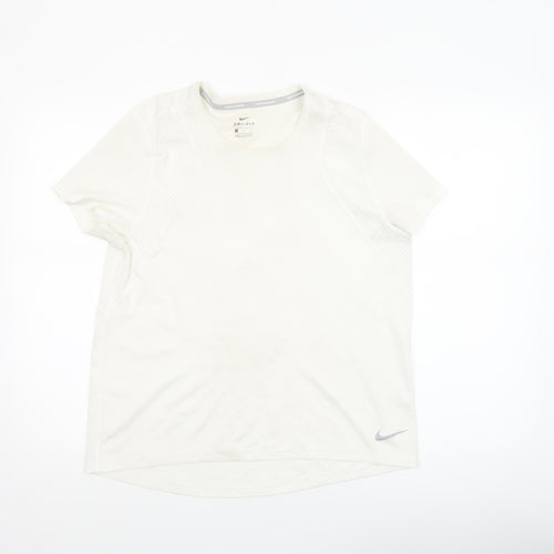 Nike Women White Dri-Fit Running T-Shirt L Lightweight Breathable Activewear