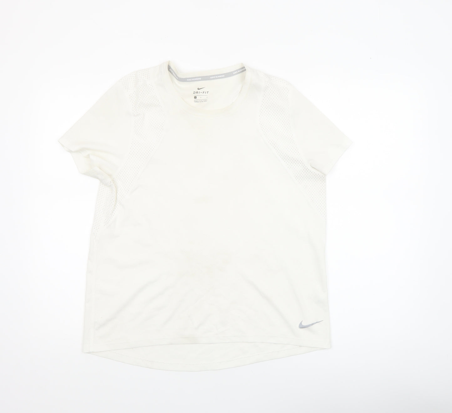 Nike Women White Dri-Fit Running T-Shirt L Lightweight Breathable Activewear
