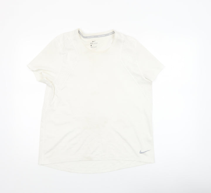 Nike Women White Dri-Fit Running T-Shirt L Lightweight Breathable Activewear