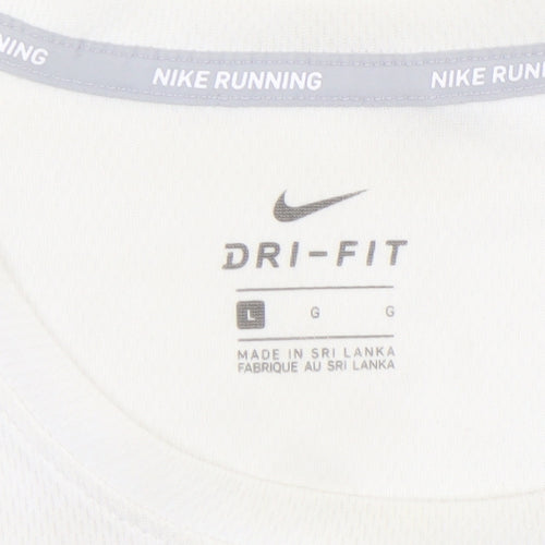 Nike Women White Dri-Fit Running T-Shirt L Lightweight Breathable Activewear