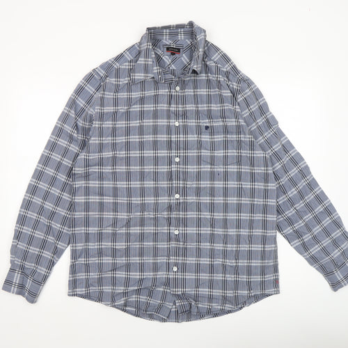 Pierre Cardin Men's Blue Check Long Sleeve Button-Up Shirt L