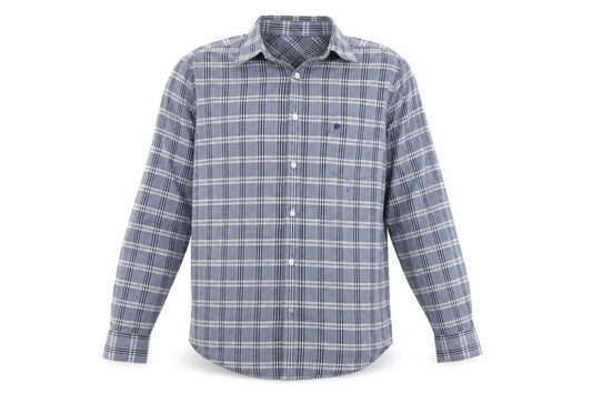 Front view of Pierre Cardin Men's Blue Check Long Sleeve Button-Up Shirt L