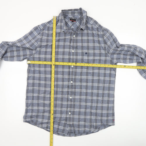 Pierre Cardin Men's Blue Check Long Sleeve Button-Up Shirt L