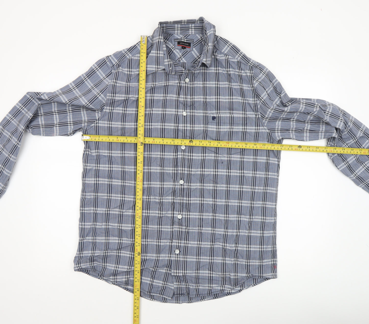 Pierre Cardin Men's Blue Check Long Sleeve Button-Up Shirt L