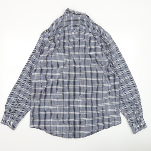Pierre Cardin Men's Blue Check Long Sleeve Button-Up Shirt L