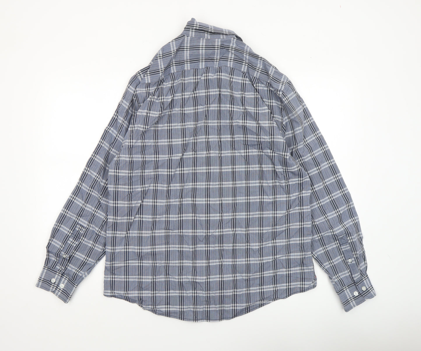 Pierre Cardin Men's Blue Check Long Sleeve Button-Up Shirt L