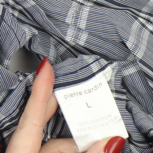 Pierre Cardin Men's Blue Check Long Sleeve Button-Up Shirt L